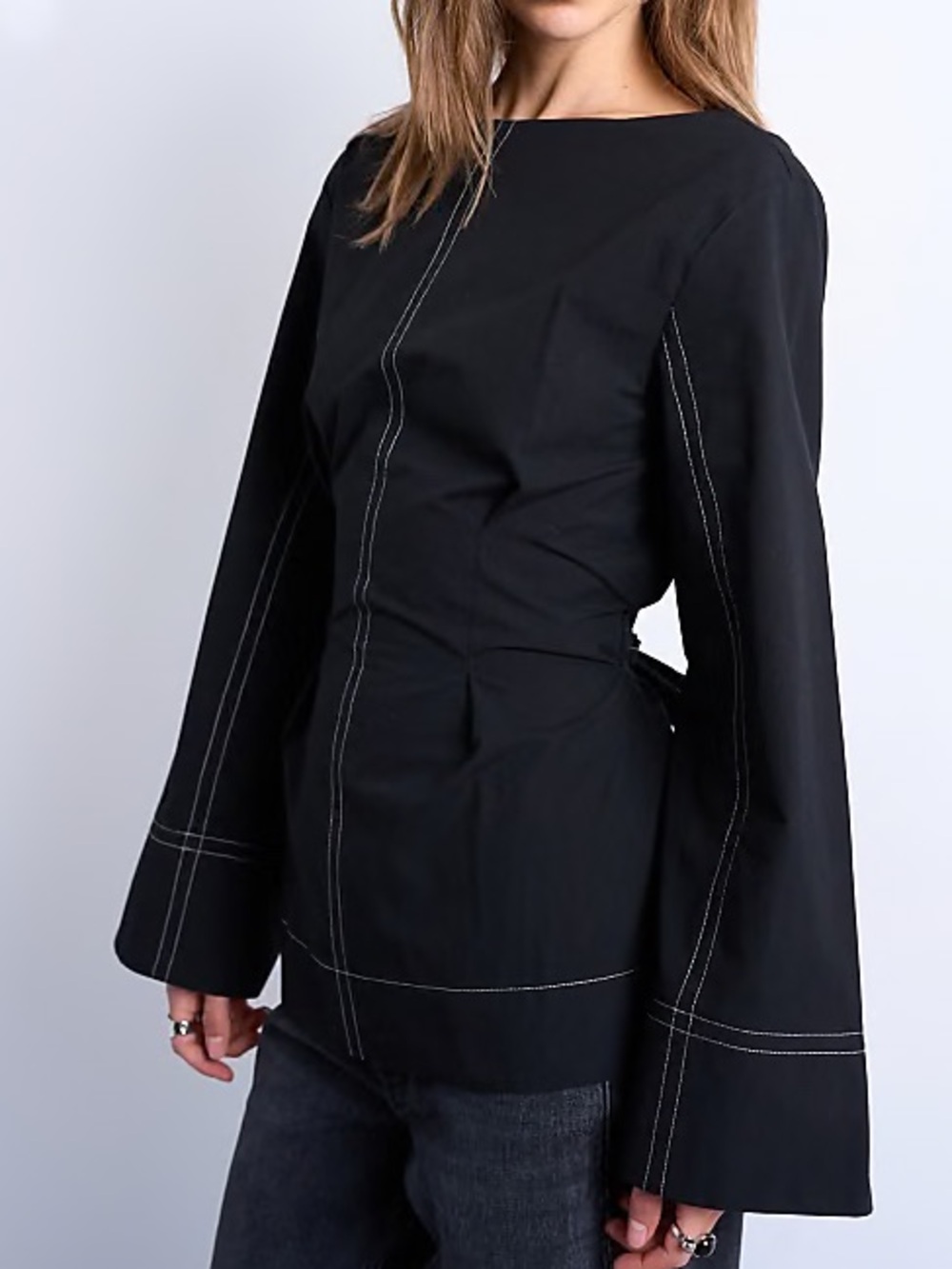 Topshop Tie Waist Top in Black